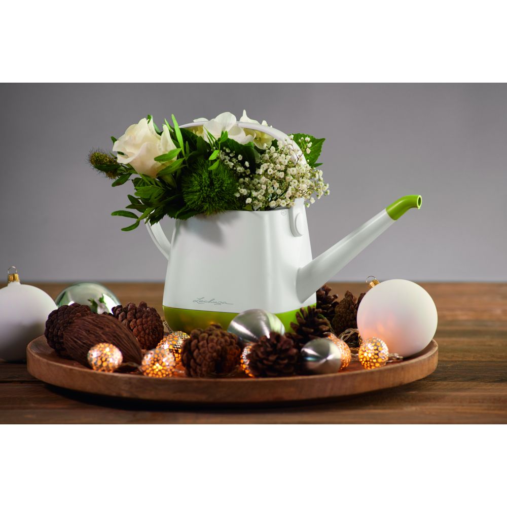 Stropitoare Lechuza YULA, 1,7 l capacitate, Alb/Verde, Protectie anti-picurare, Plastic de inalta calitate