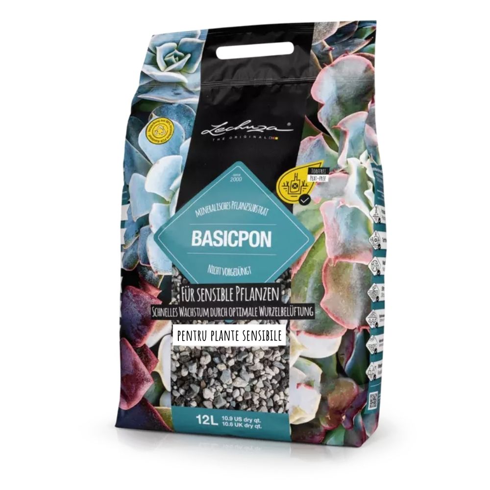 Substrat Mineral LECHUZA Basicpon 12 l, pentru plante sensibile, 100% fara turba, cu ingrediente naturale