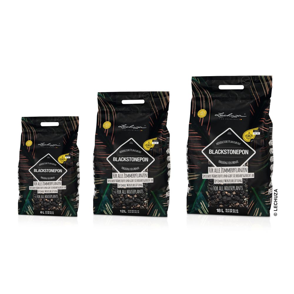 Substrat Mineral LECHUZA Blackstonepon 6 l, 100% fara turba, culoare neagra deosebita, cu ingrediente naturale