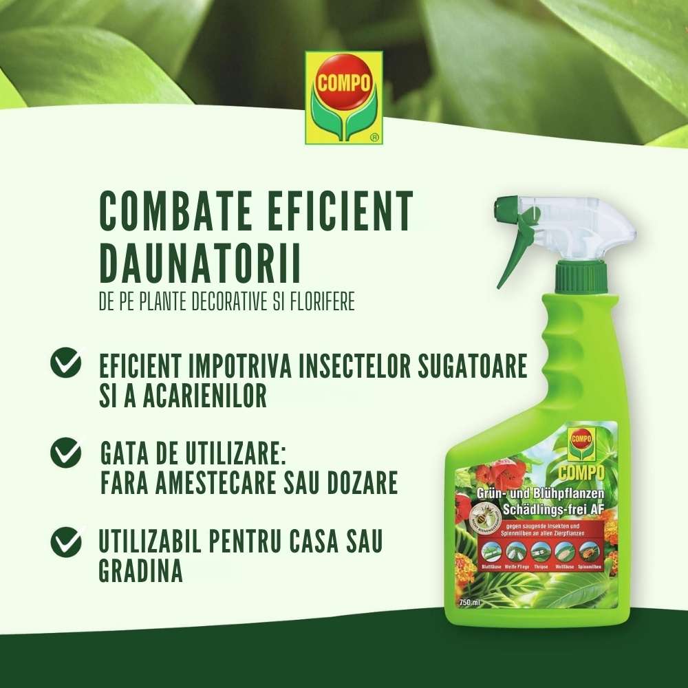 Spray Insecticid pentru Plante Verzi si Infloritoare, 750 ml, Protectie Completa, COMPO