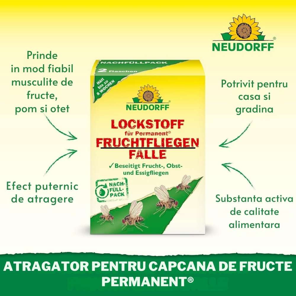 Atrament capcana muste de fructe NEUDORFF, 2 rezerve x 30 ml, atractant alimentar fara insecticide