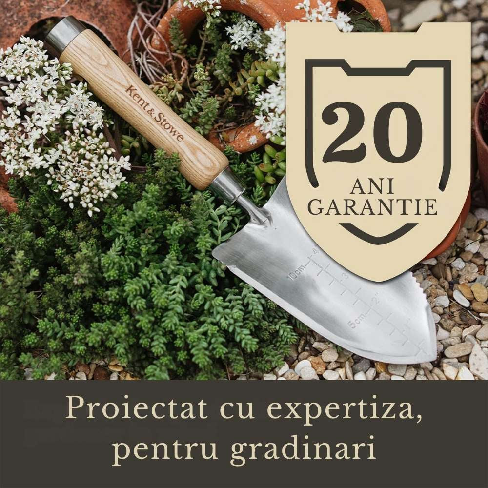 Lopata manuala multifunctionala KENT & STOWE din inox, maner din lemn de frasin, 32 cm, 15 ani de garantie