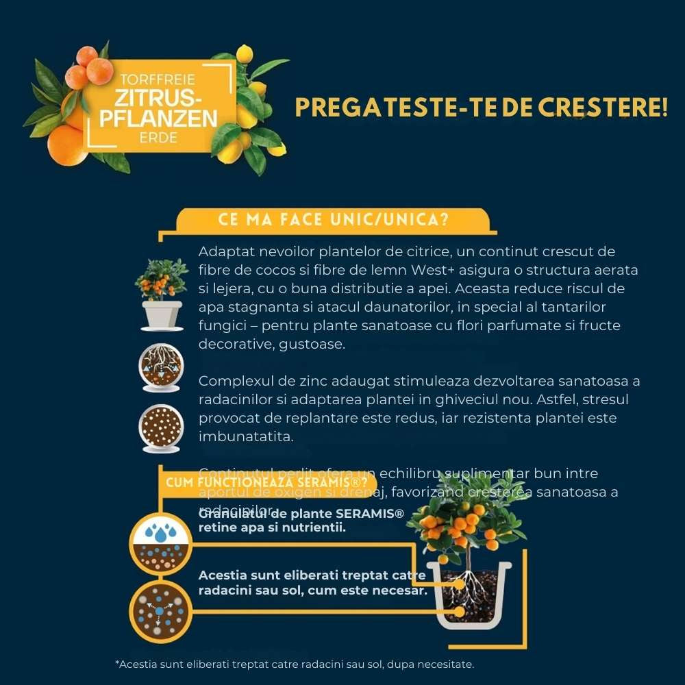 Substrat pentru citrice WESTLAND cu granule de argila, nutritie optima si drenaj eficient, 8 l