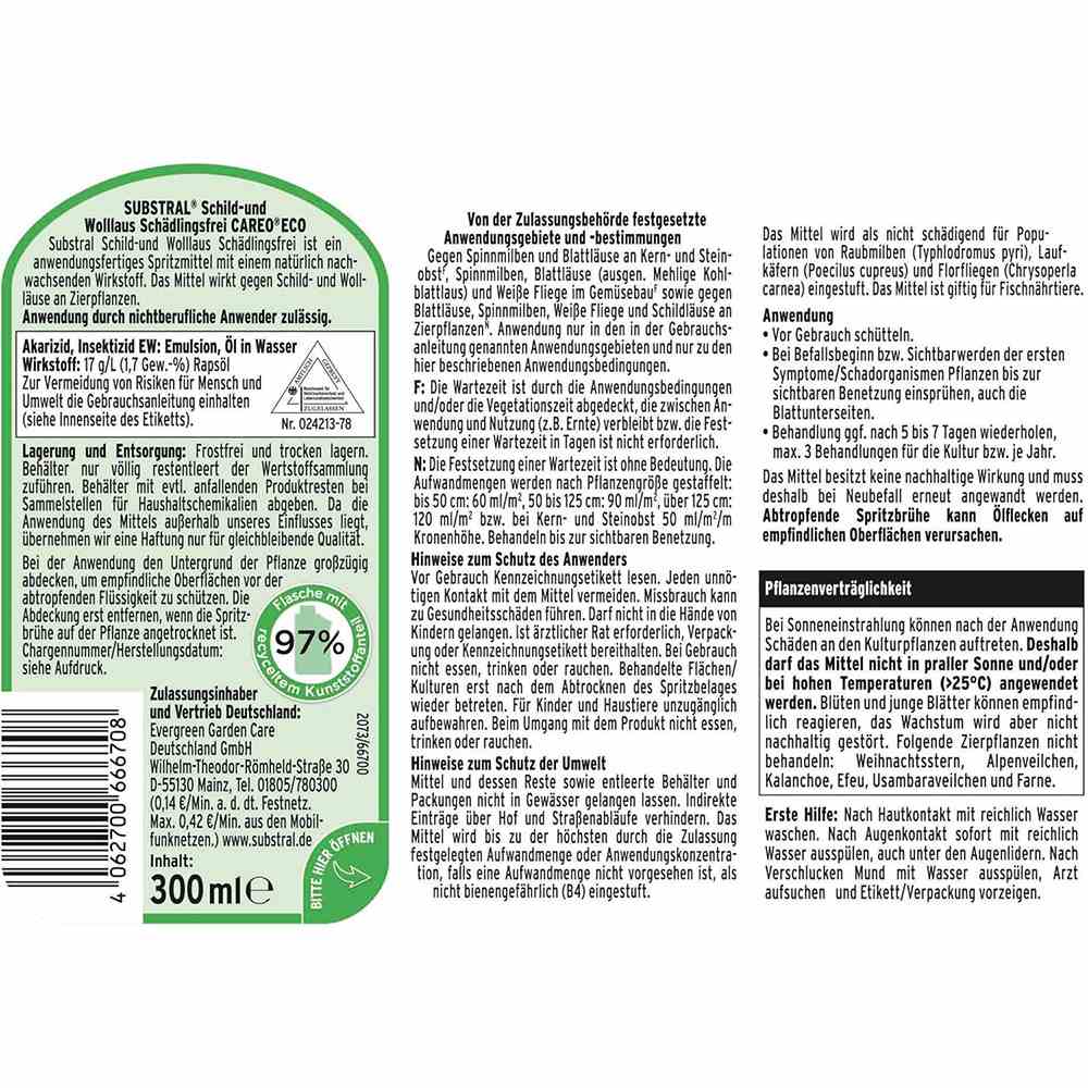 Spray Organic impotriva daunatorilor SUBSTRAL Careo Eco, protectie pentru plante ornamentale, 300 ml