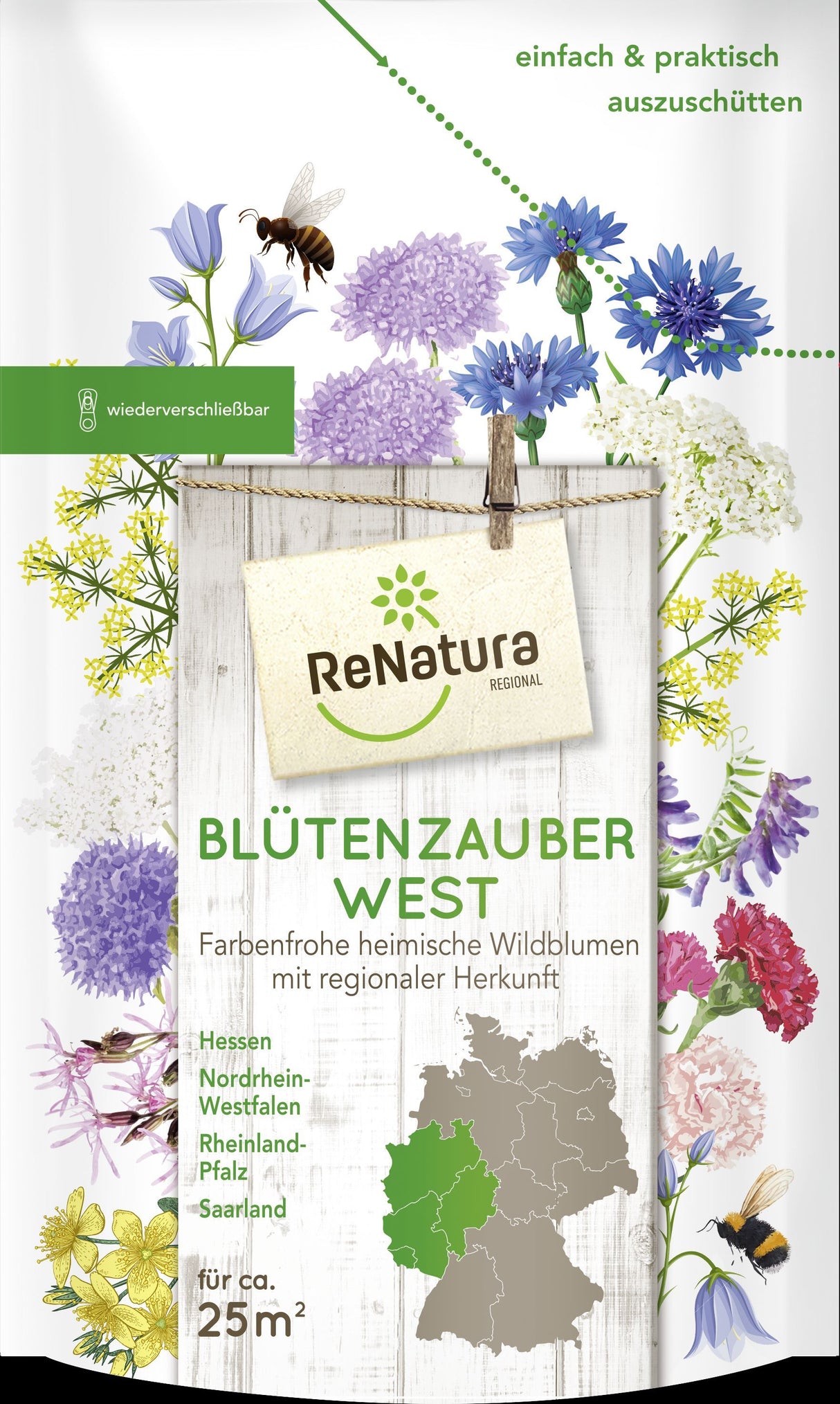Seminte flori salbatice pentru regiunea Vest GREENFIELD ReNATURA, mix peren si anual, 0.275 kg pentru aprox. 25 m²