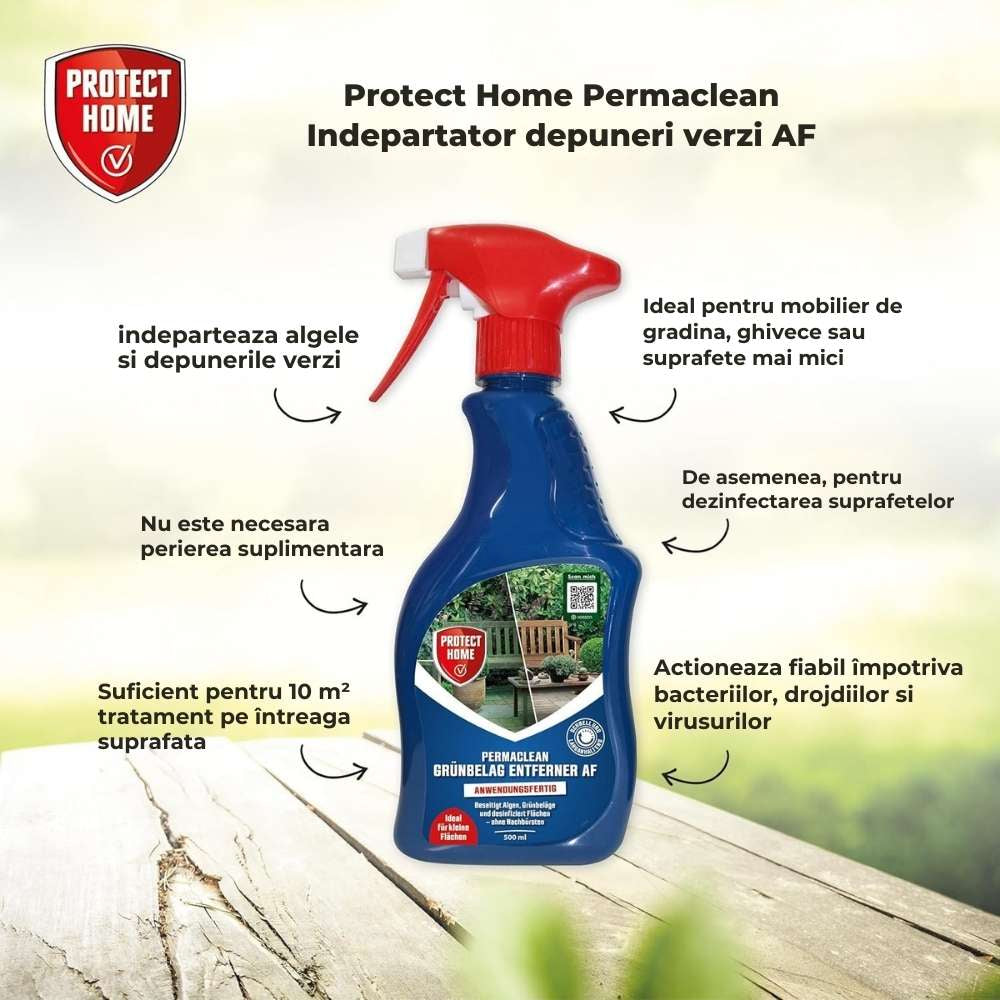 Solutie curatare pietre PROTECT HOME Permaclean AF, spray antialge si verdeata, 500 ml