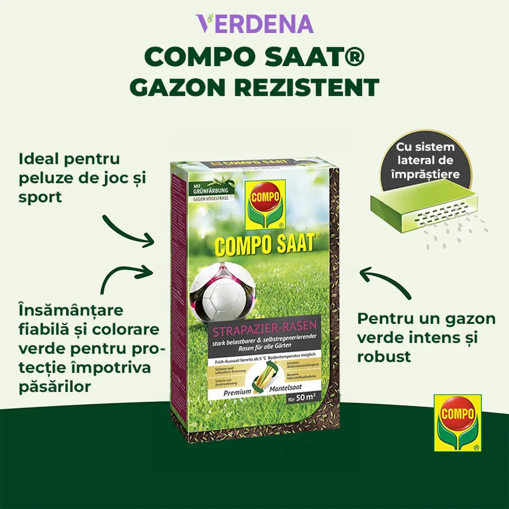 Compo seminte gazon rezistent trafic intens 1 kg pentru 50 mp – amestec profesional pentru gazon de sport si joaca
