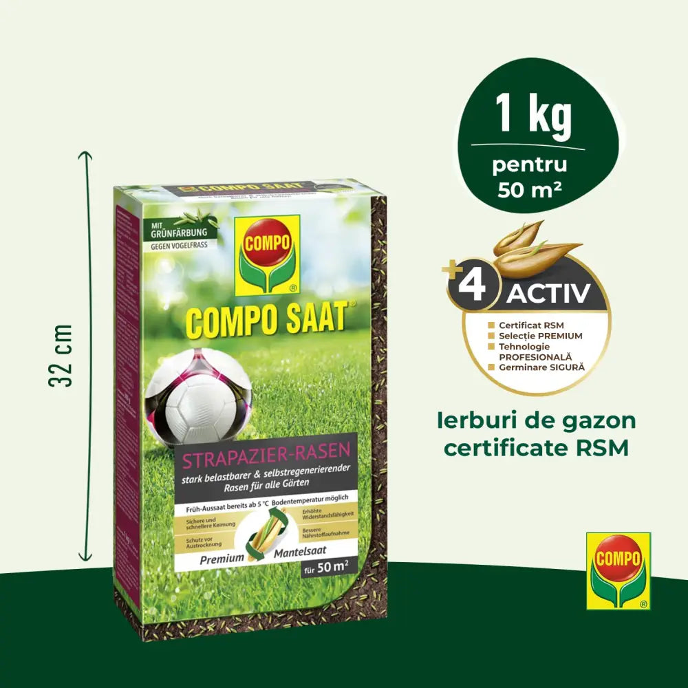 Compo seminte gazon rezistent trafic intens 1 kg pentru 50 mp – amestec profesional pentru gazon de sport si joaca