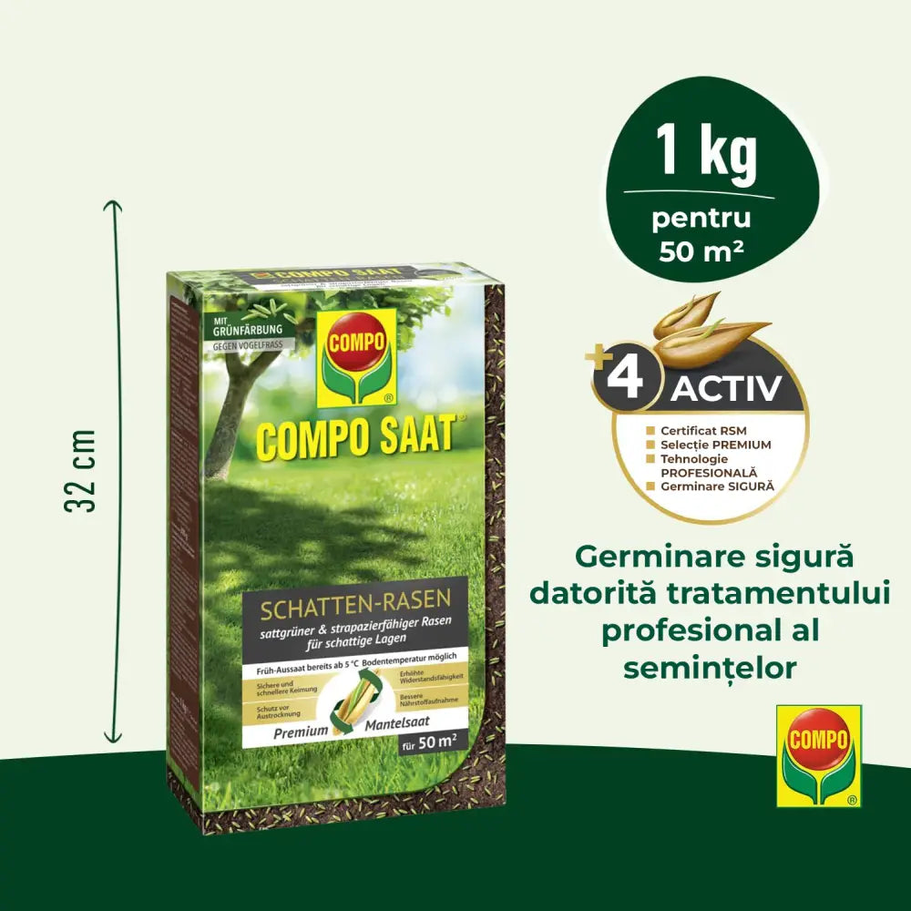 Compo seminte gazon pentru umbra densa, 1 kg pentru 50 mp – amestec profesional pentru zone umbrite si insorite