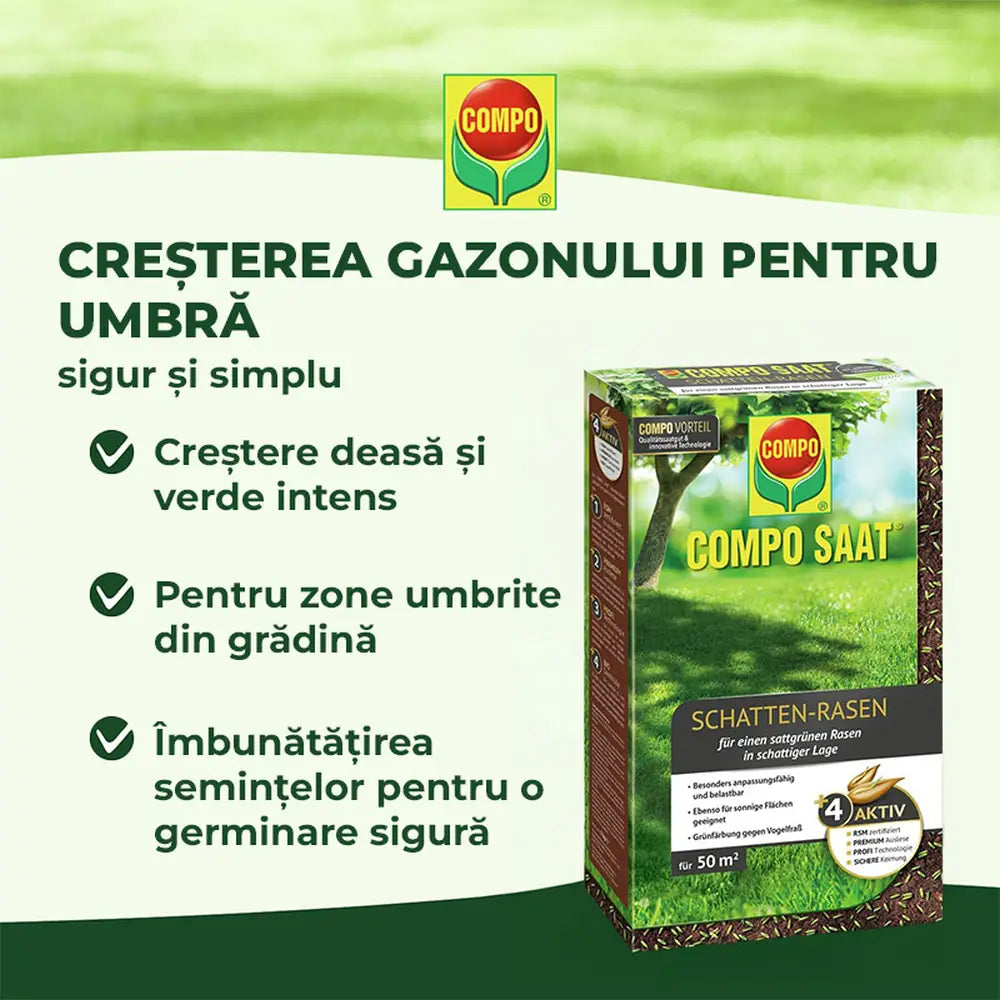 Compo seminte gazon pentru umbra densa, 1 kg pentru 50 mp – amestec profesional pentru zone umbrite si insorite