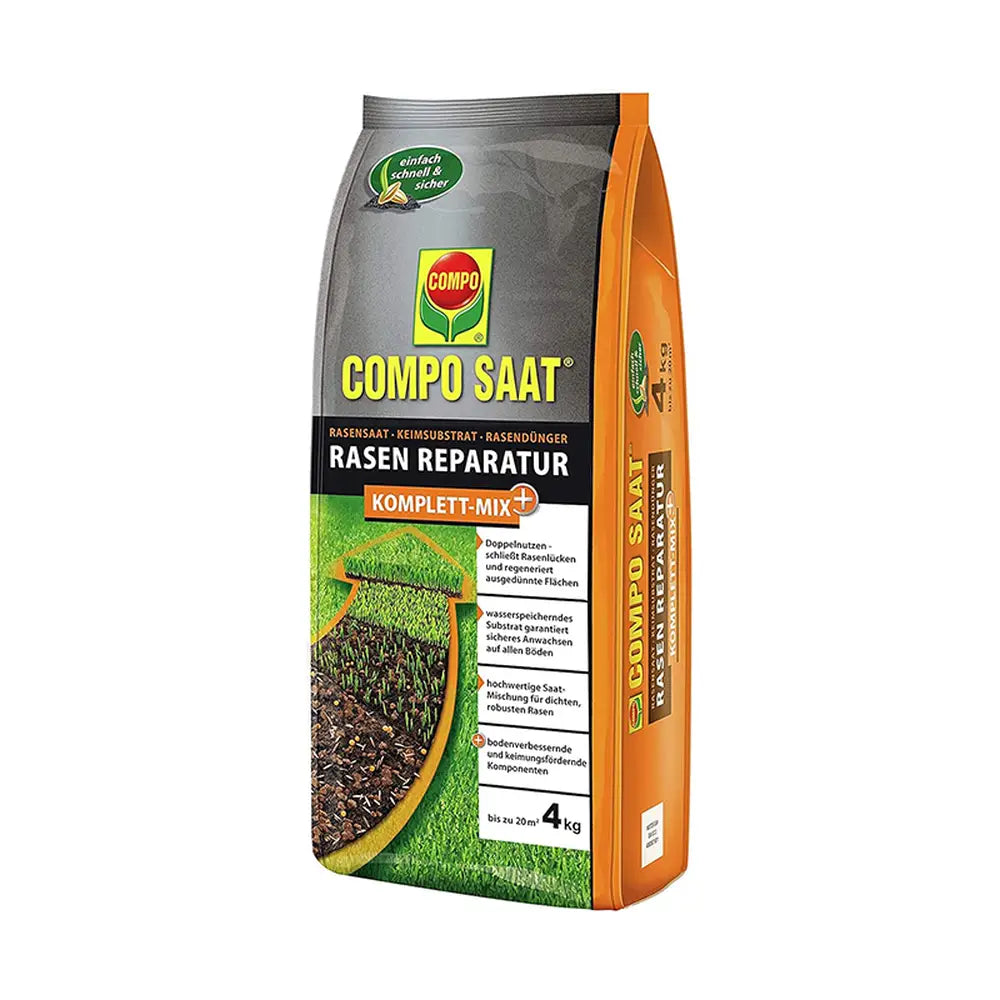 Seminte gazon Compo reparare completa mix 4 kg pentru 20 mp cu substrat si ingrasamant inclus