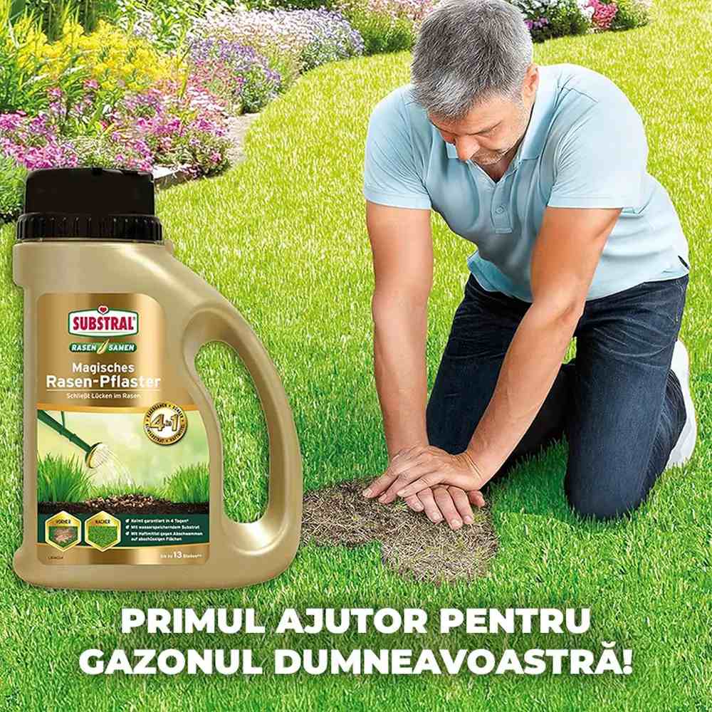 Reparare gazon Substral Plastura Magica 3 in 1 cu seminte gazon substrat si ingrasamant 1 kg pentru zone goale
