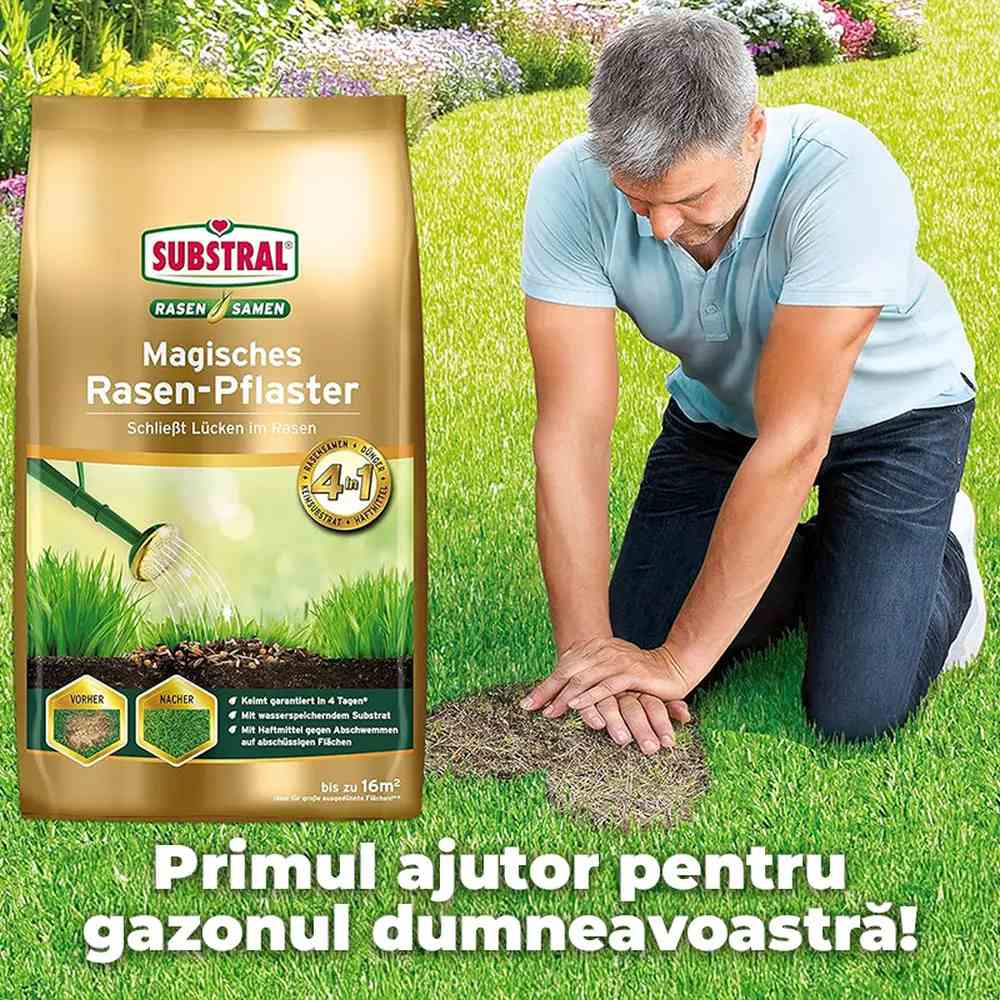 Reparare gazon Substral Plastura Magica 3 in 1 cu seminte gazon substrat si ingrasamant 3 kg pentru zone goale