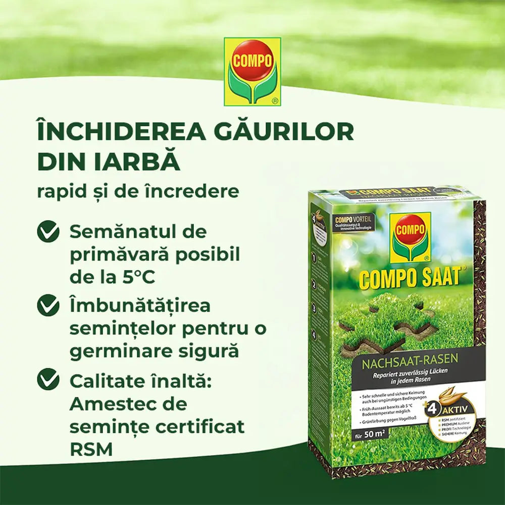 Compo seminte regenerare gazon cu accelerare germinare, 2 kg pentru 100 mp