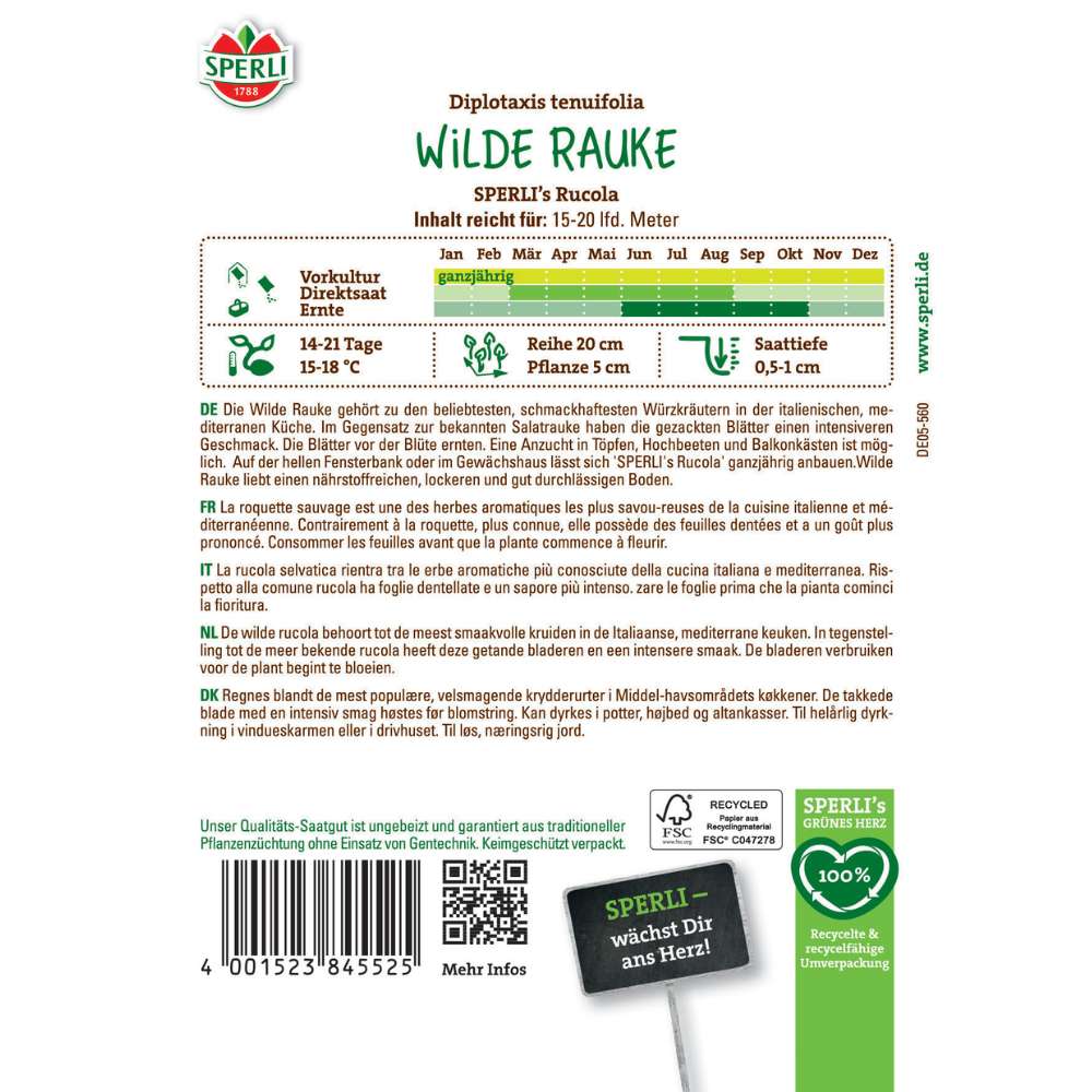 Seminte rucola salbatica SPERLI – frunze fine si gust picant