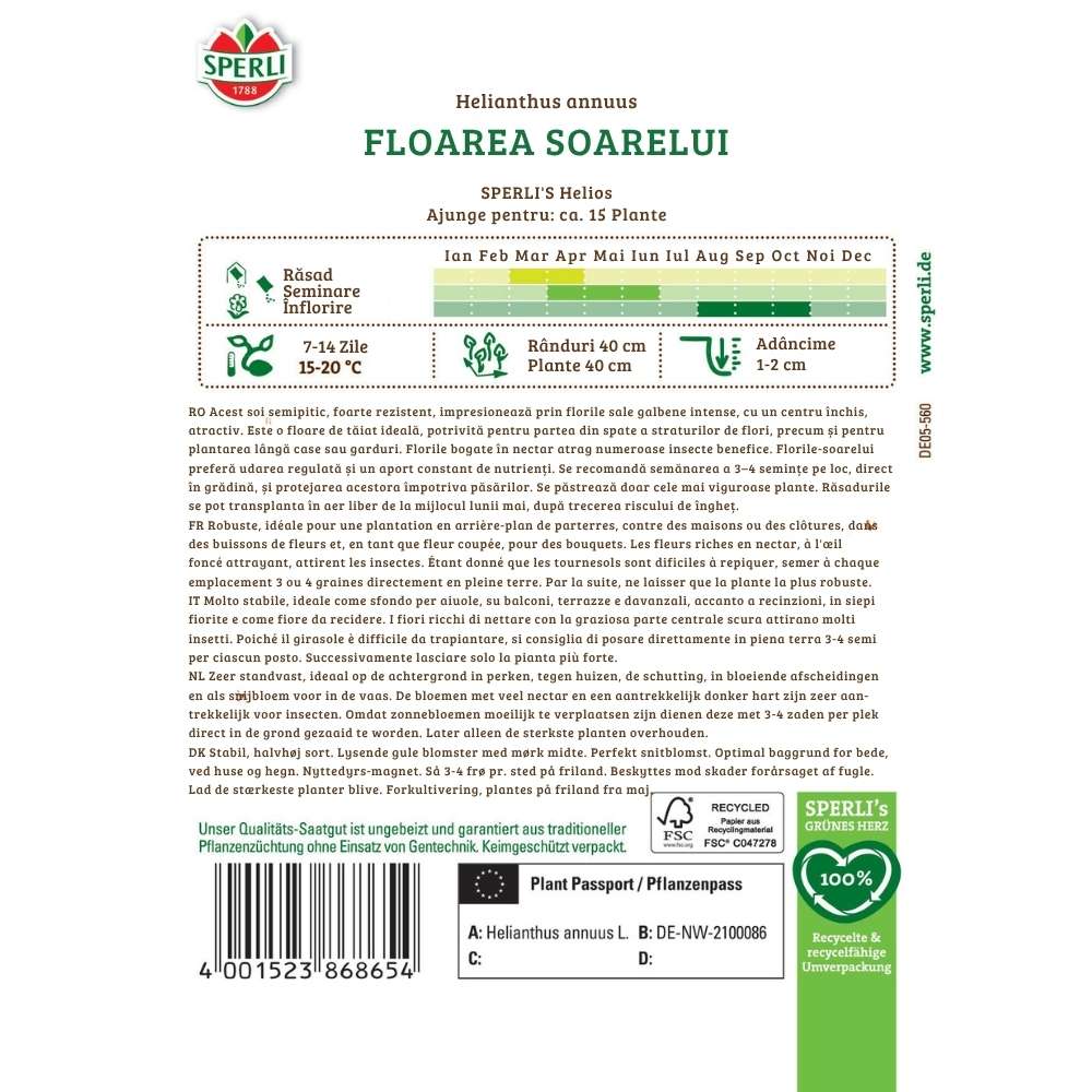 Seminte floarea soarelui SPERLI Helios – soi clasic, foarte productiv