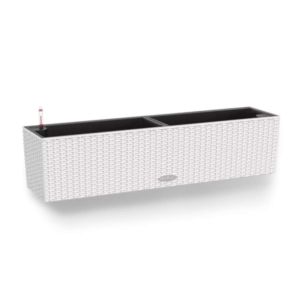 Ghiveci Auto-Irigant Lechuza Balconera Cottage 80, 12 l, efect de ratan alb, sistem de autoirigare, insert detasabil, strat de drenaj