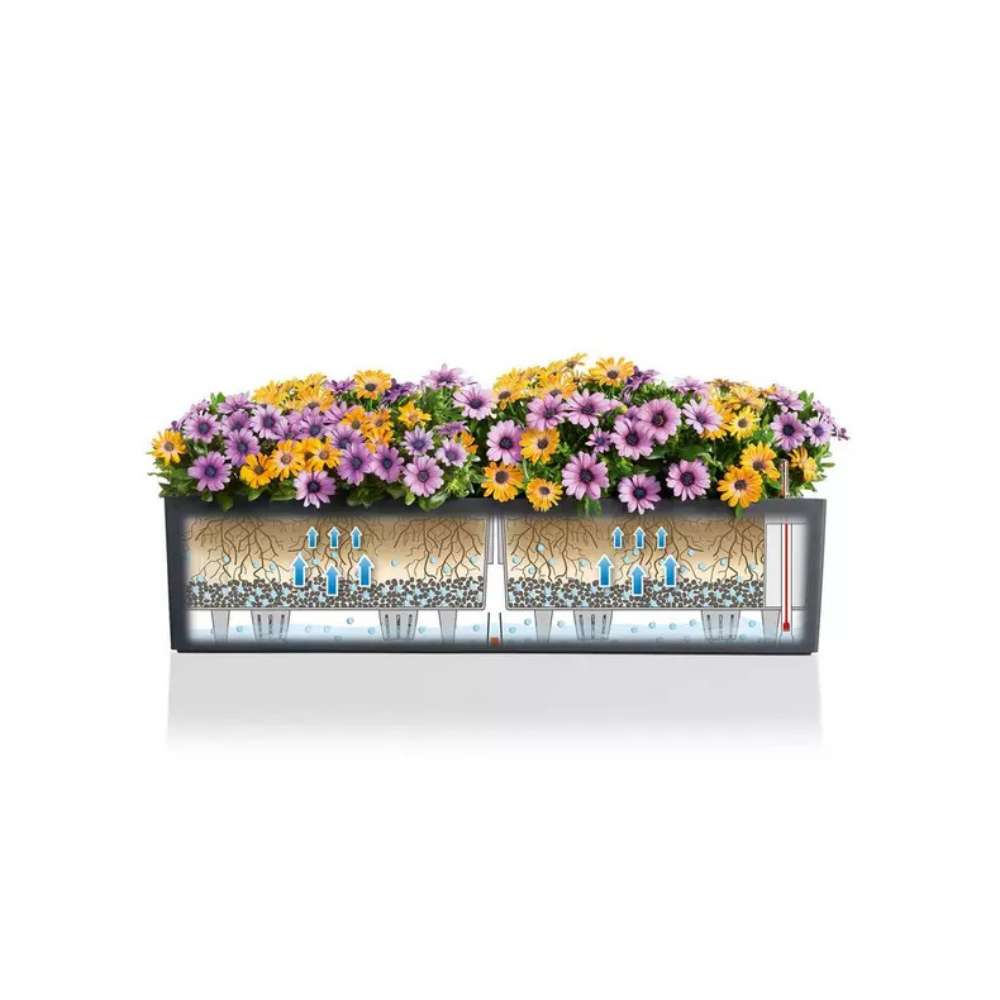 Ghiveci Auto-Irigant Lechuza Balconera Color 80, 12 l, negru mat, sistem de autoirigare, insert detasabil, strat de drenaj