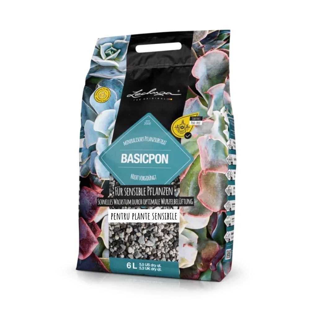Substrat Mineral LECHUZA Basicpon 6 l, pentru plante sensibile, 100% fara turba, cu ingrediente naturale