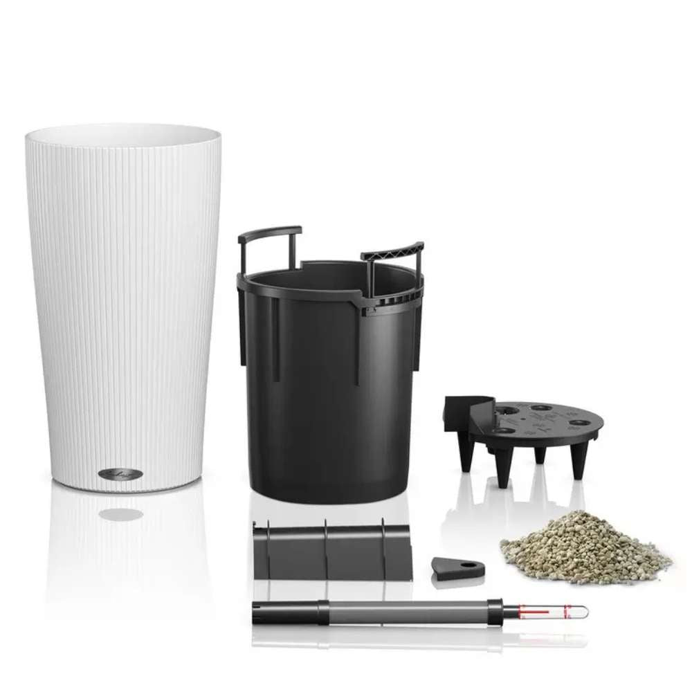 Ghiveci Auto-Irigant Lechuza Cilindro Color 23, 5.5 l, bej mat, sistem de autoirigare, insert detasabil, strat de drenaj