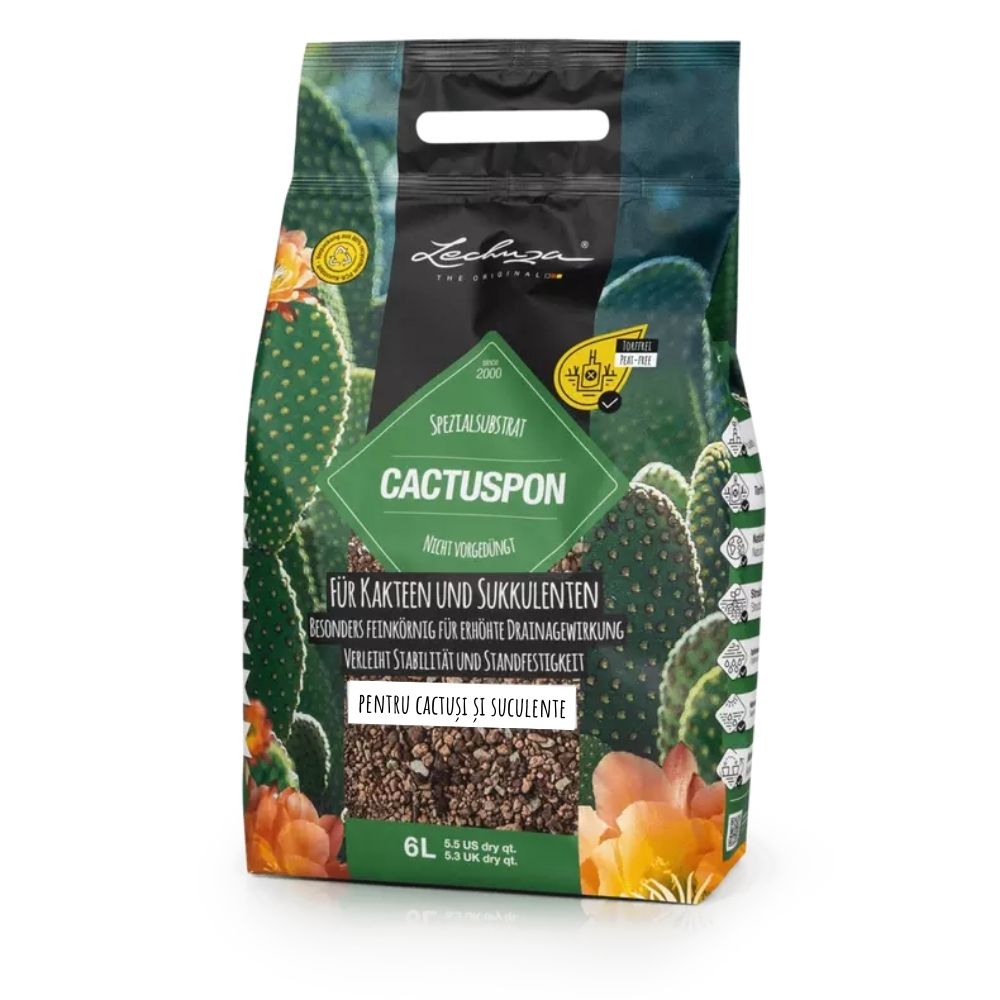Substrat Mineral LECHUZA Cactuspon 6 l, pentru cactusi si suculente, 100% fara turba, cu ingrediente naturale
