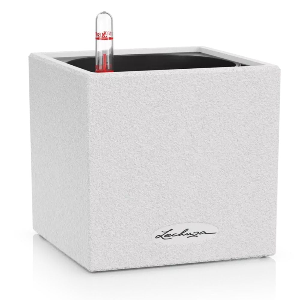 Ghiveci Auto-Irigant Lechuza Canto Stone 14, efect piatra alba, pentru plante cu ghiveci, sistem de autoirigare, insert detasabil, strat de drenaj