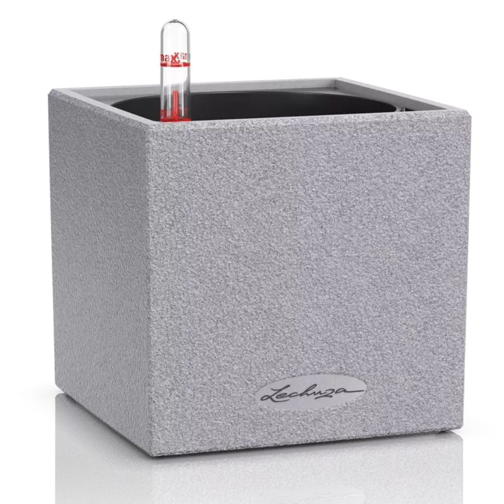 Ghiveci Auto-Irigant Lechuza Canto Stone 14, efect piatra gri, pentru plante cu ghiveci, sistem de autoirigare, insert detasabil, strat de drenaj