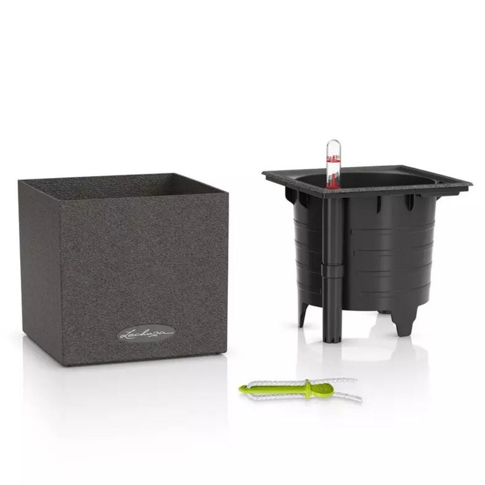 Ghiveci Auto-Irigant Lechuza Canto Stone 14, efect piatra gri, pentru plante cu ghiveci, sistem de autoirigare, insert detasabil, strat de drenaj