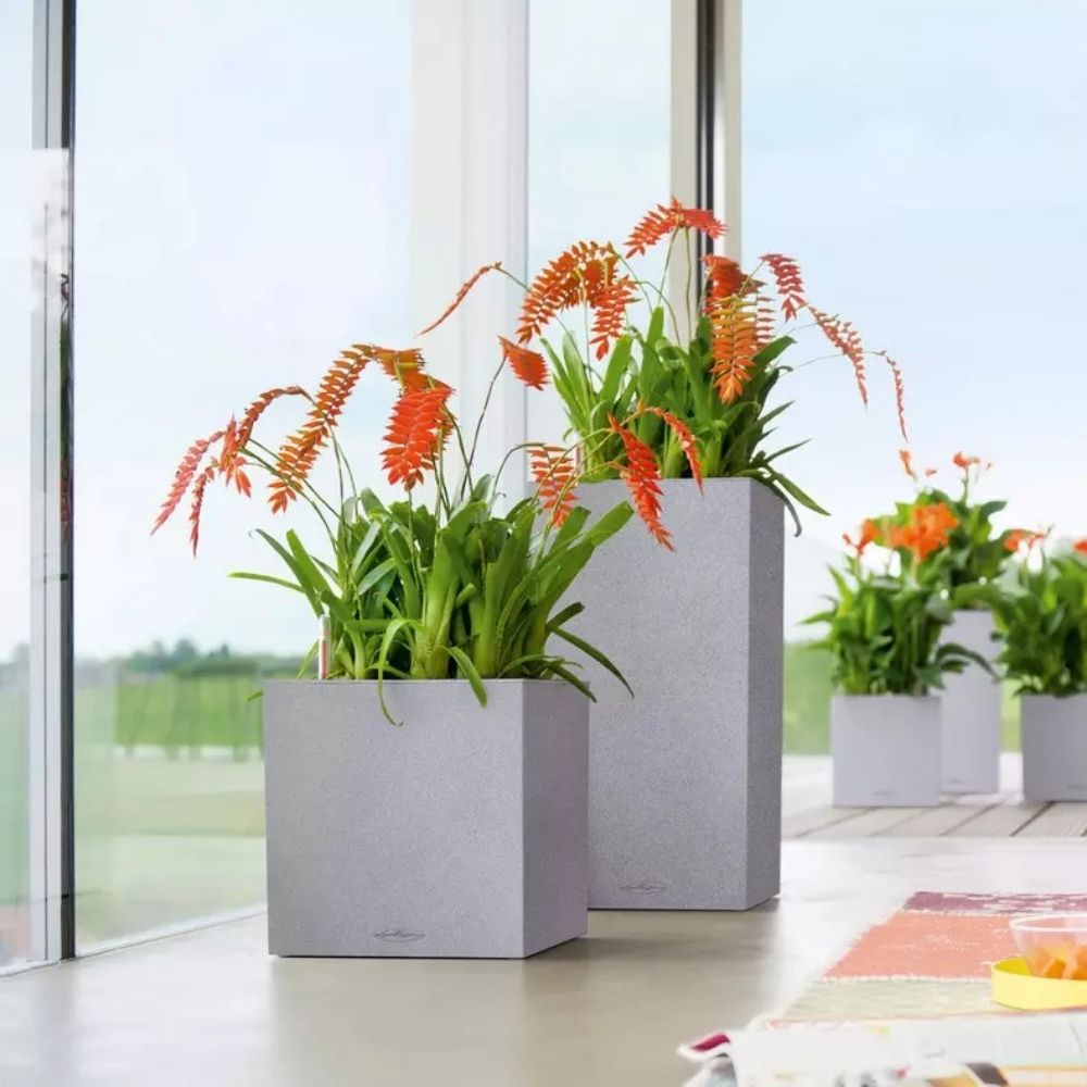 Ghiveci Auto-Irigant Lechuza Canto Stone High 30, 12 l, efect piatra gri, sistem de autoirigare, insert detasabil, strat de drenaj