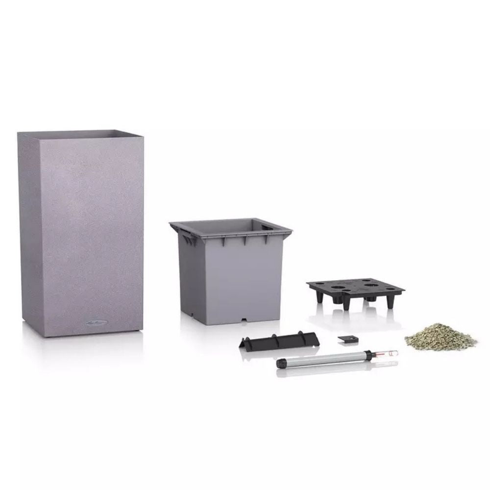 Ghiveci Auto-Irigant Lechuza Canto Stone High 30, 12 l, efect piatra neagra, sistem de autoirigare, insert detasabil, strat de drenaj