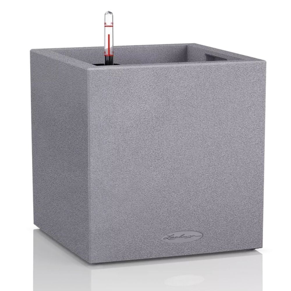 Ghiveci Auto-Irigant Lechuza Canto Stone Low 30, 12 l, efect piatra gri, sistem de autoirigare, insert detasabil, strat de drenaj
