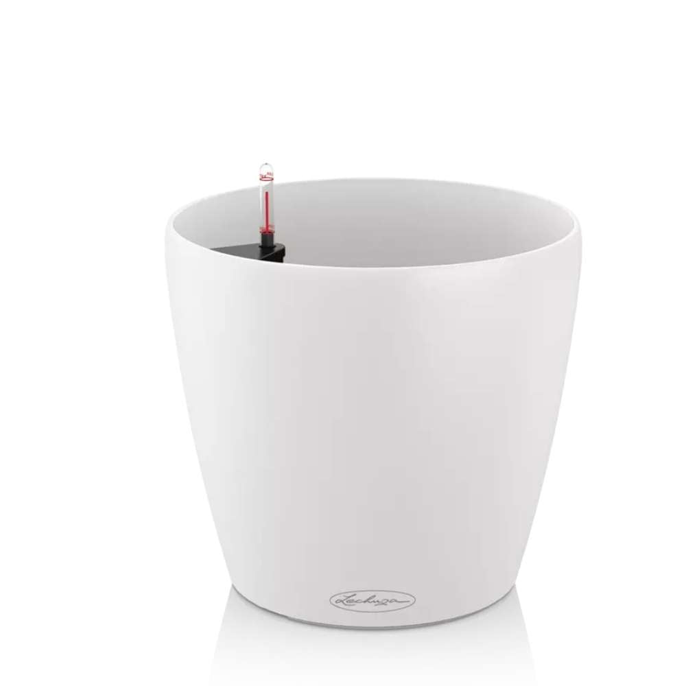 Ghiveci Auto-Irigant Lechuza Classico Color 21, 5 l, alb mat, sistem de autoirigare, insert detasabil, strat de drenaj