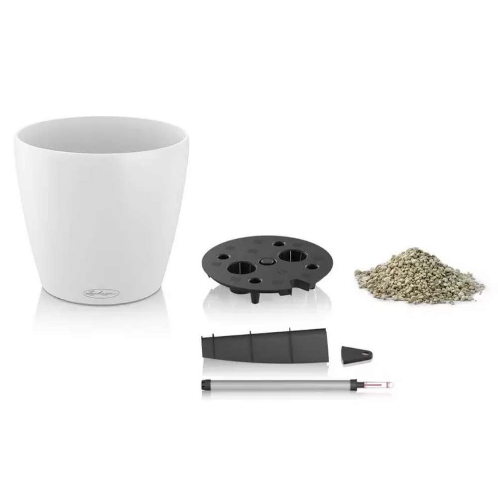 Ghiveci Auto-Irigant Lechuza Classico Color 21, 5 l, alb mat, sistem de autoirigare, insert detasabil, strat de drenaj