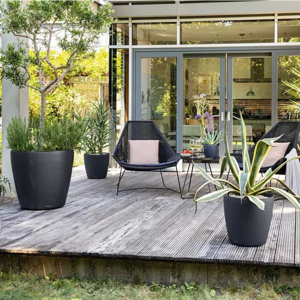 Ghiveci Auto-Irigant Lechuza Classico Color 35, 17 l, negru mat, sistem de autoirigare, insert detasabil, strat de drenaj