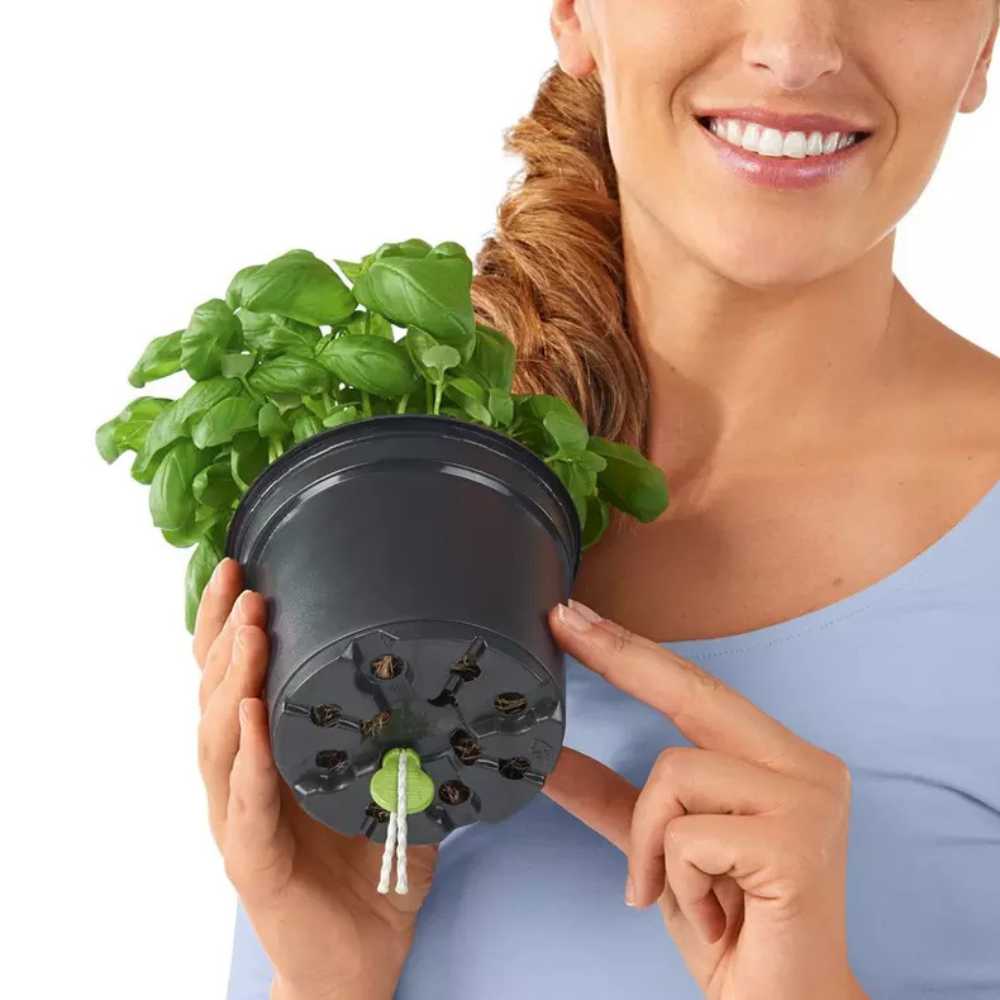 Ghiveci Auto-Irigant Lechuza Cube Color 14, efect de ratan alb, pentru plante cu ghiveci, sistem de autoirigare, insert detasabil, strat de drenaj