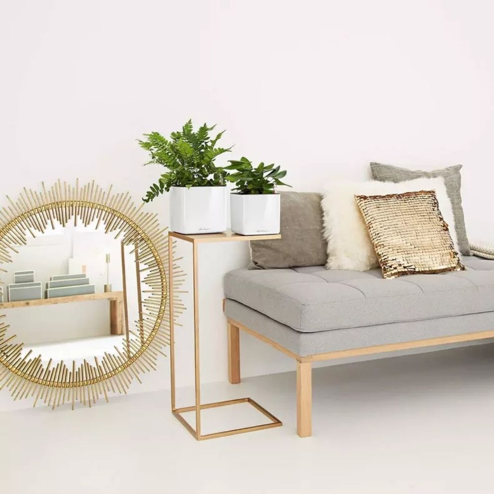 Ghiveci Auto-Irigant Lechuza Cube Glossy 14, alb lucios, pentru plante cu ghiveci, sistem de autoirigare, insert detasabil, strat de drenaj