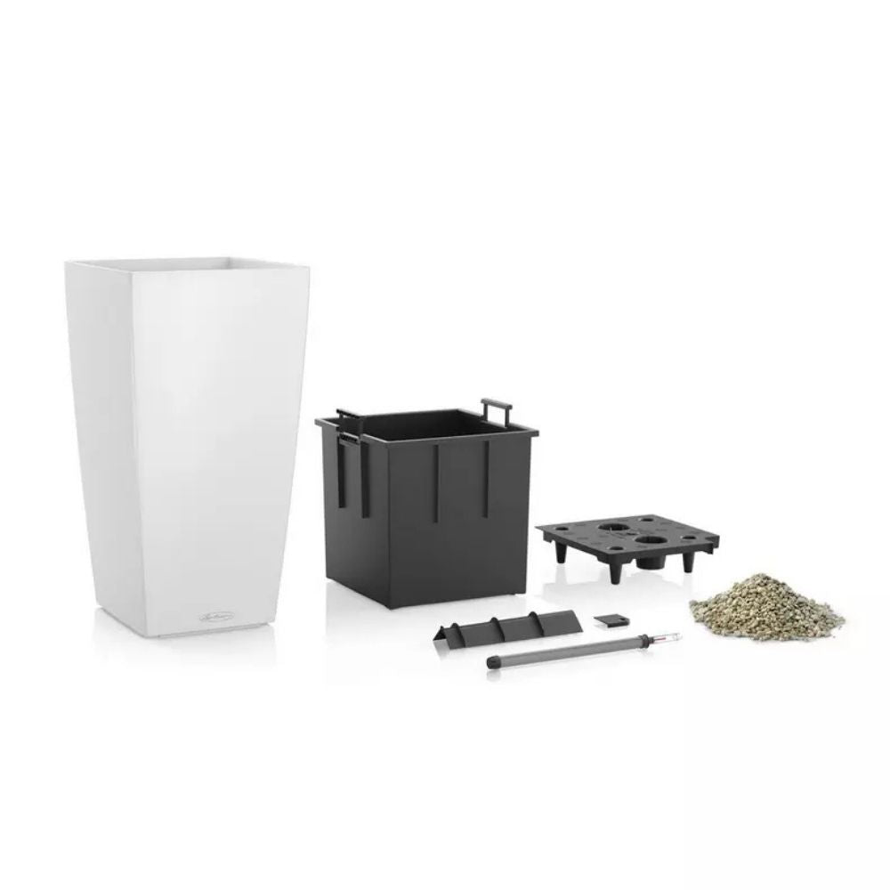 Ghiveci Auto-Irigant Lechuza Cubico Color 30, 14 l, bej mat, sistem de autoirigare, insert detasabil, strat de drenaj