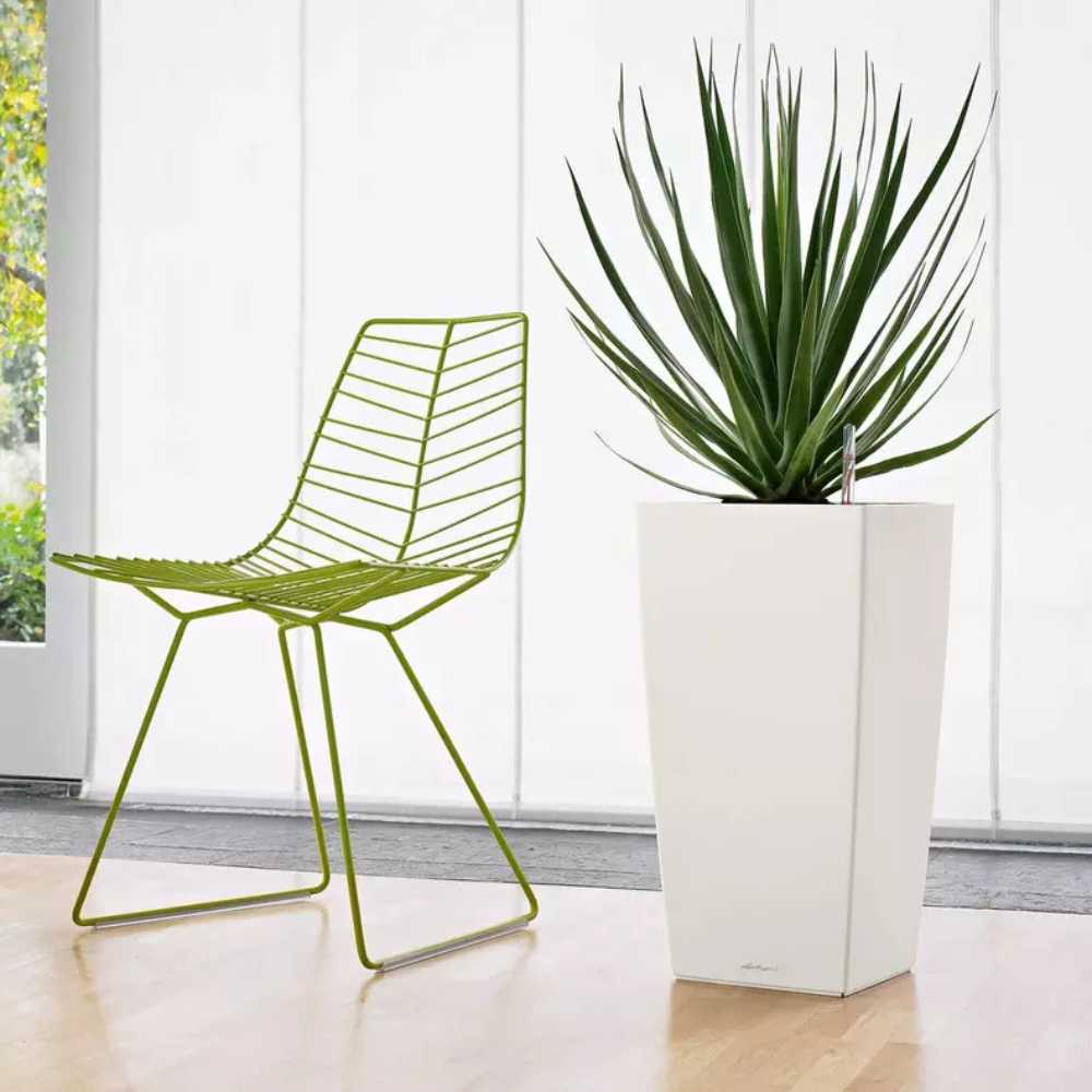 Ghiveci Auto-Irigant Lechuza Cubico Premium 30, 14 l, alb lucios, sistem de autoirigare, insert detasabil, strat de drenaj