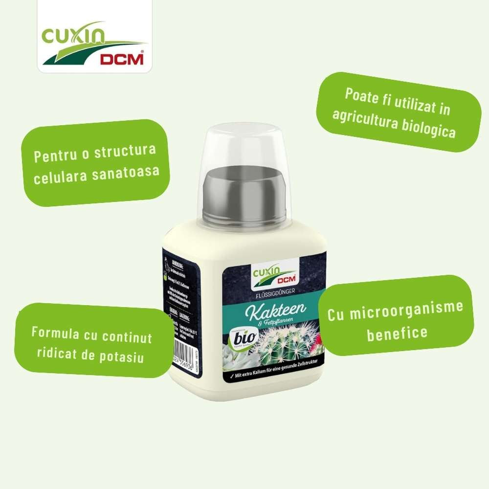 Ingrasamant Lichid Organic pentru Cactusi si Plante Suculente, 250 ml, Cuxin DCM