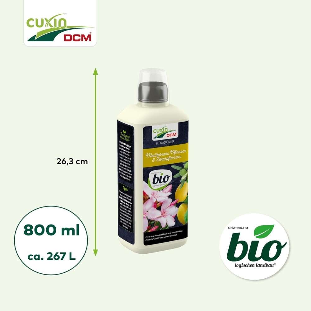 Ingrasamant Lichid Organic pentru Plante Mediteraneene si Citrice, crestere viguroasa si fructificare bogata, 800 ml, CUXIN DCM
