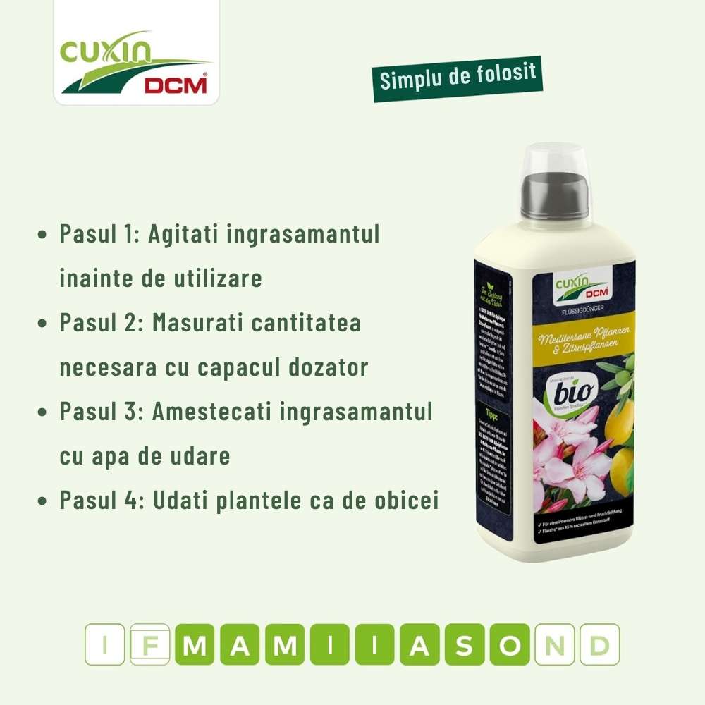 Ingrasamant Lichid Organic pentru Plante Mediteraneene si Citrice, crestere viguroasa si fructificare bogata, 800 ml, CUXIN DCM