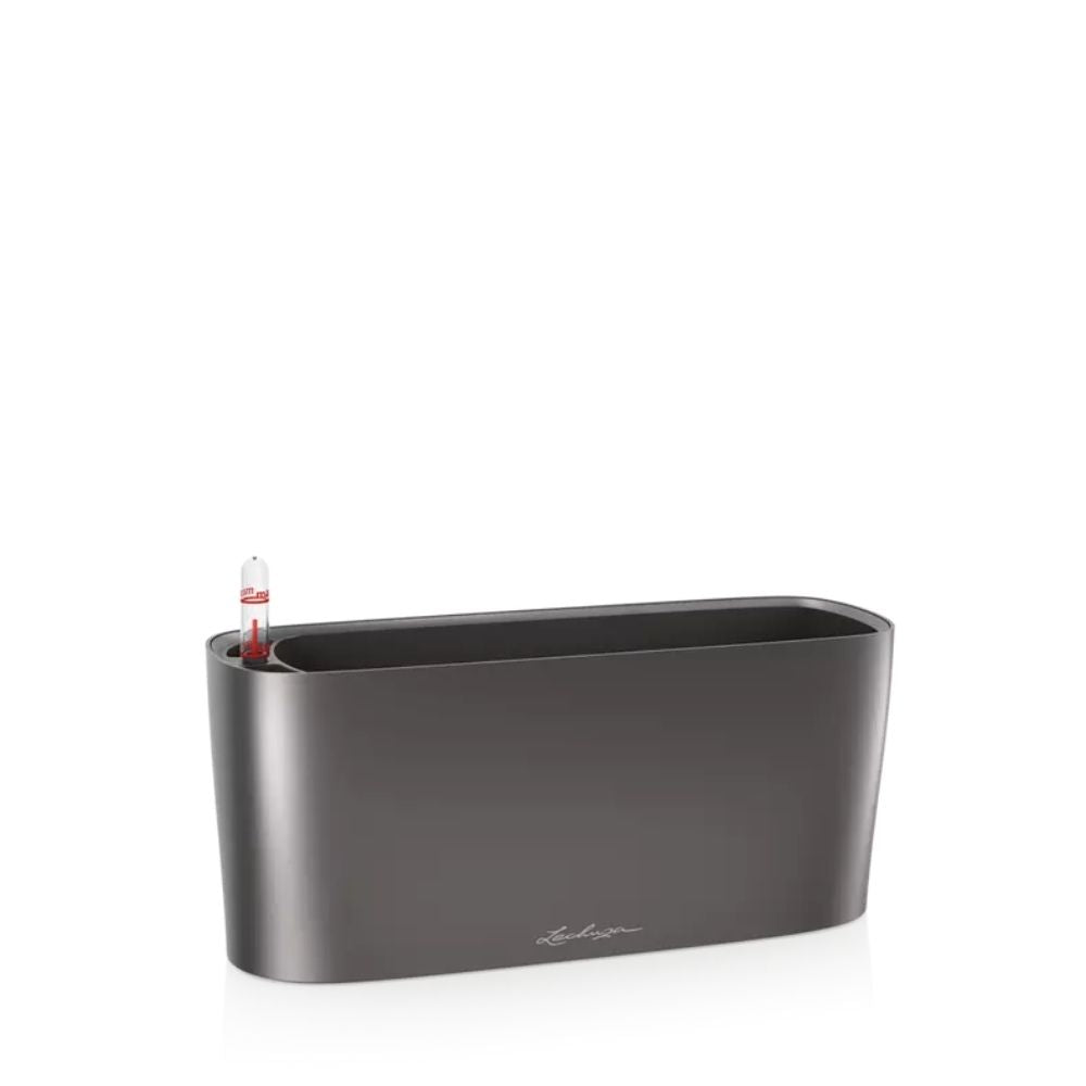 Ghiveci Auto-Irigant Lechuza Delta 10, 2 l, gri lucios, sistem de autoirigare, insert detasabil, strat de drenaj