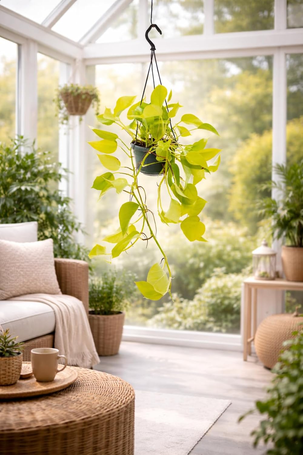 Epipremnum Golden Pothos Neon, planta de interior curgatoare cu frunze verde lime - 25 cm