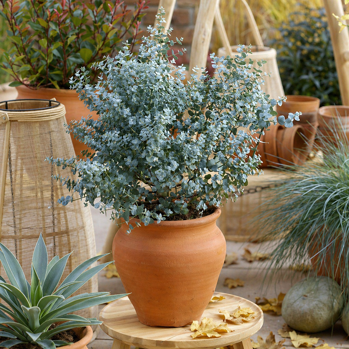 Eucalyptus gunnii Silverana, arbust ornamental cu frunzis argintiu aromat, parfumat, crestere rapida