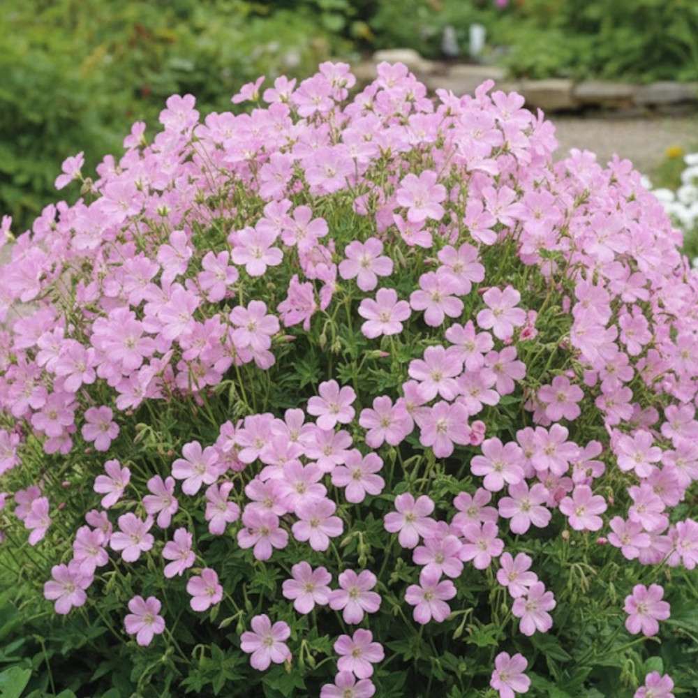 Muscata de gradina Ciocul Berzei Geranium Wargrave Pink, flori roz, tarator, planta perena cu autoinmultire, pentru soare si semiumbra