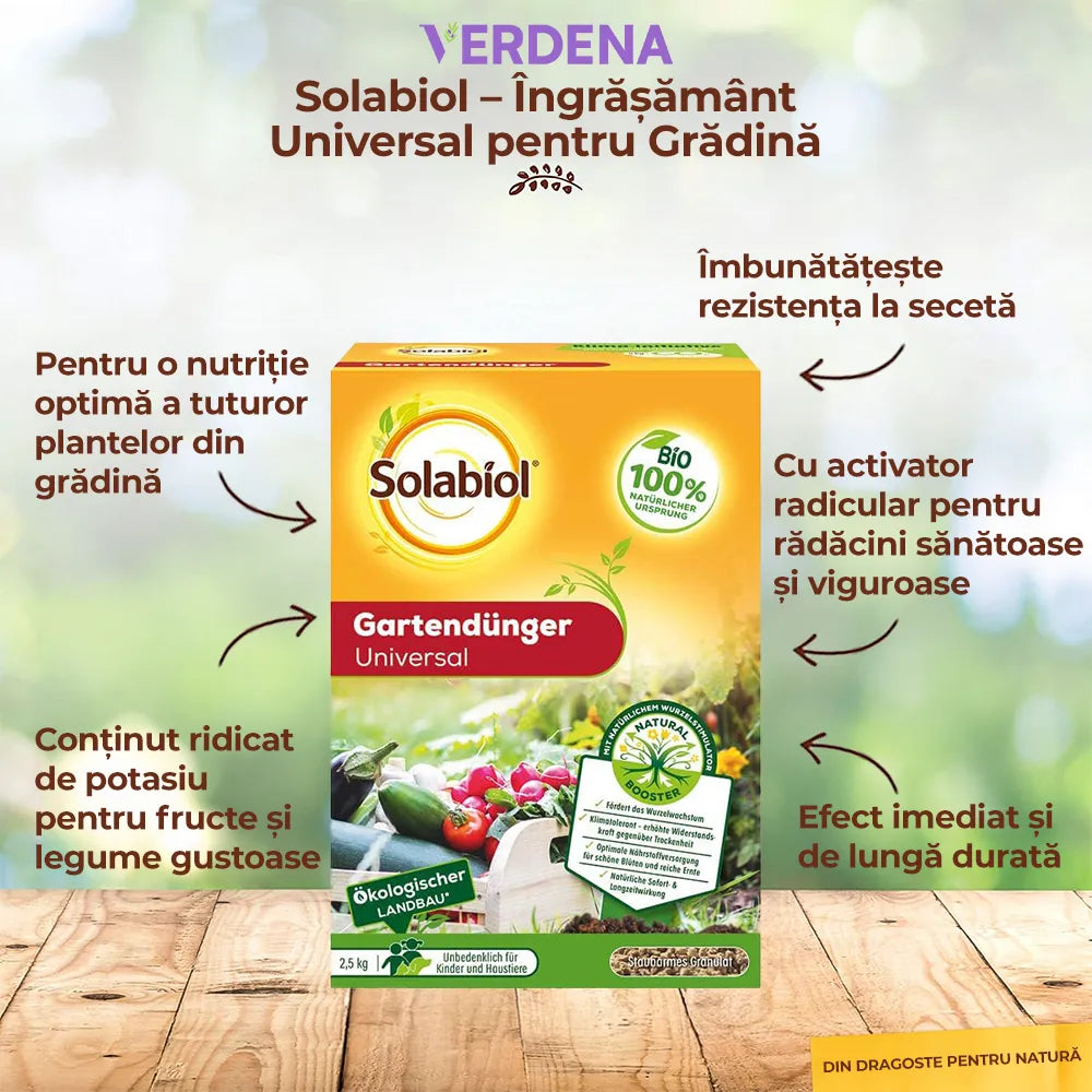 Ingrasamant Organic Universal pentru Gradina, 2.5 kg, cu Efect Imediat si de Lunga Durata pentru Fructe, Legume si Plante Ornamentale, SOLABIOL