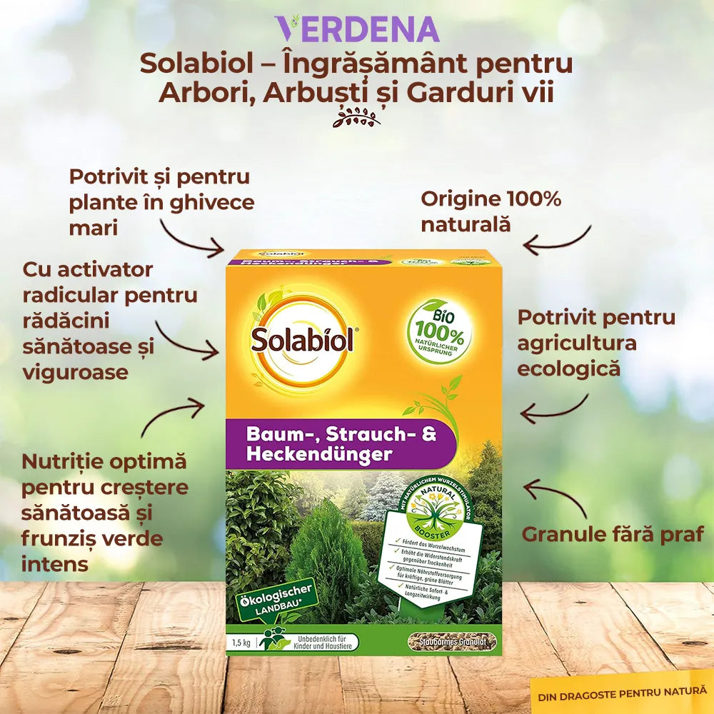 Ingrasamant pentru Arbori, Arbusti si Garduri Vii, 1.5 kg, cu Stimulator de Radacini si Efect Imediat si de Lunga Durata, SOLABIOL