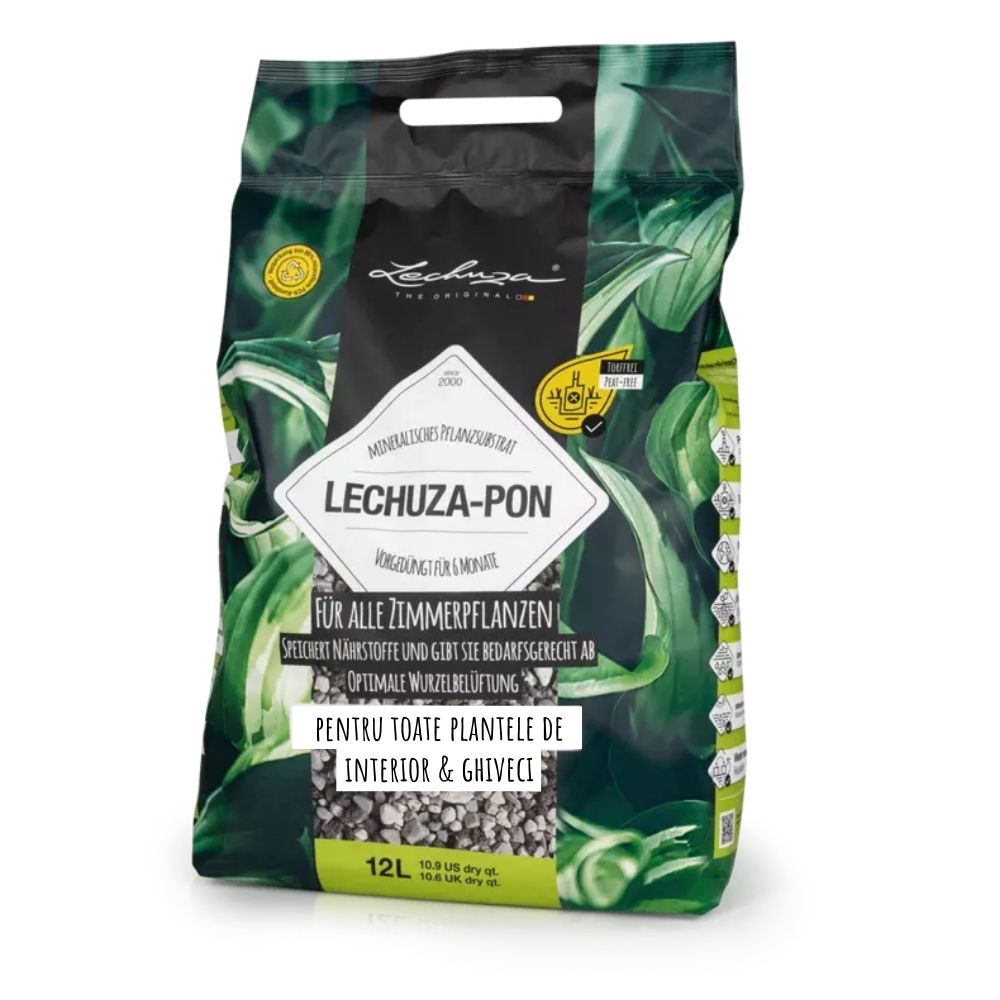 Substrat Mineral LECHUZA Lechuza-pon 12 l, pentru toate plantele de interior si de ghiveci, 100% fara turba, cu ingrediente naturale