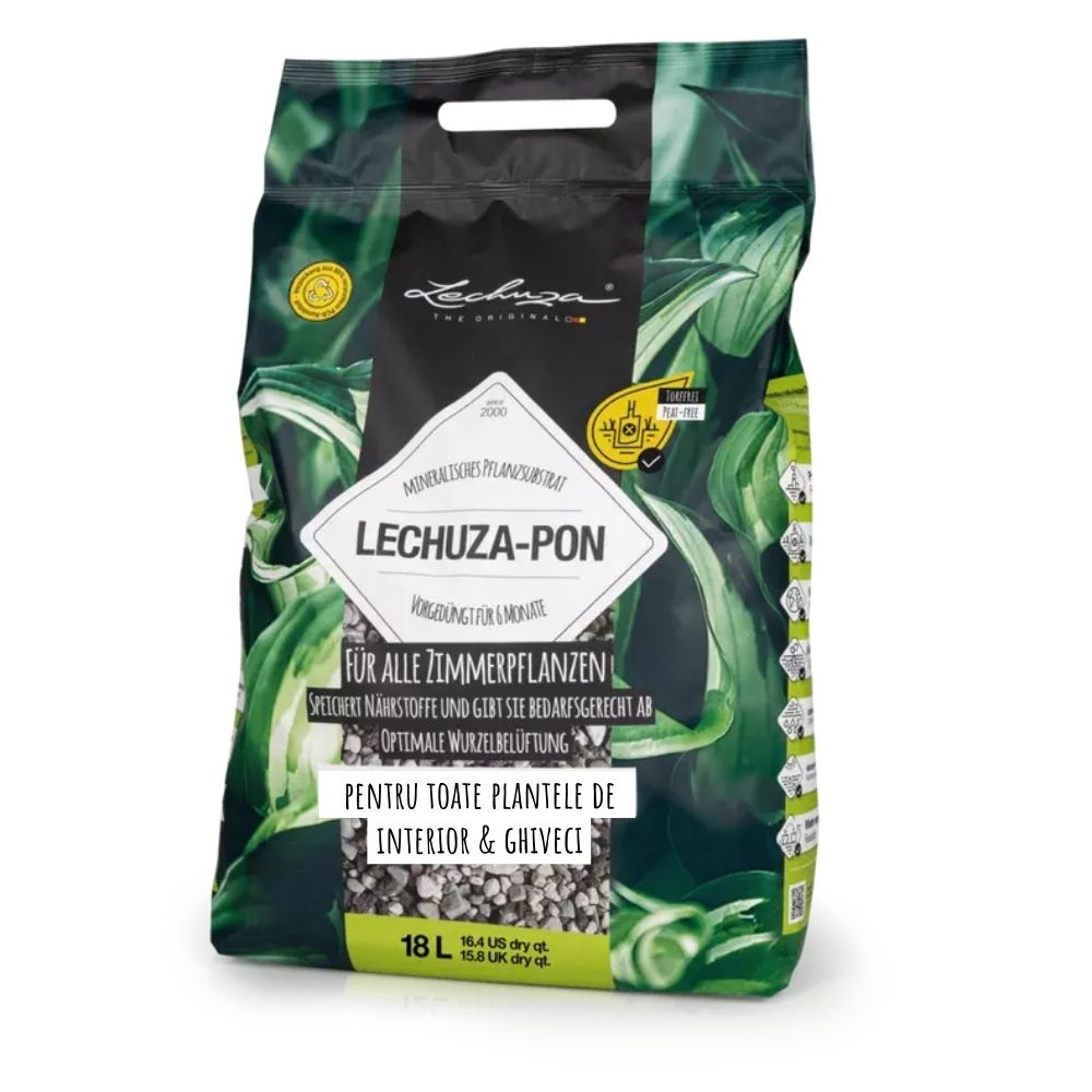 Substrat Mineral LECHUZA Lechuza-pon 18 l, pentru toate plantele de interior si de ghiveci, 100% fara turba, cu ingrediente naturale