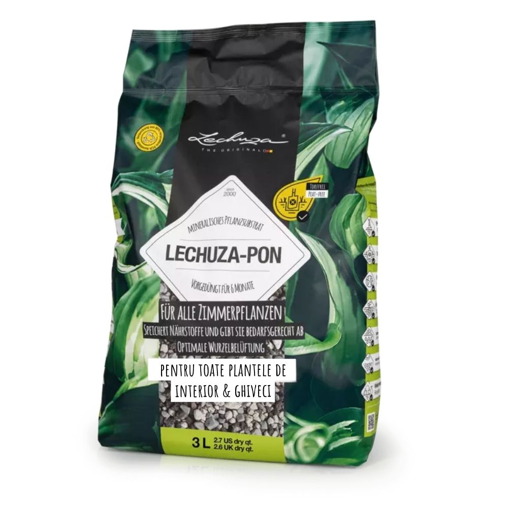 Substrat Mineral LECHUZA Lechuza-pon 3 l, pentru toate plantele de interior si de ghiveci, 100% fara turba, cu ingrediente naturale